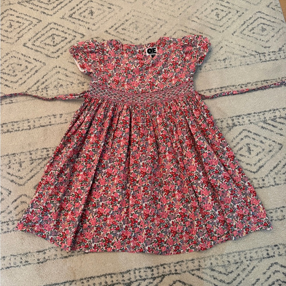 Girls' Floral Smock Waist Casual Dress - Pink
